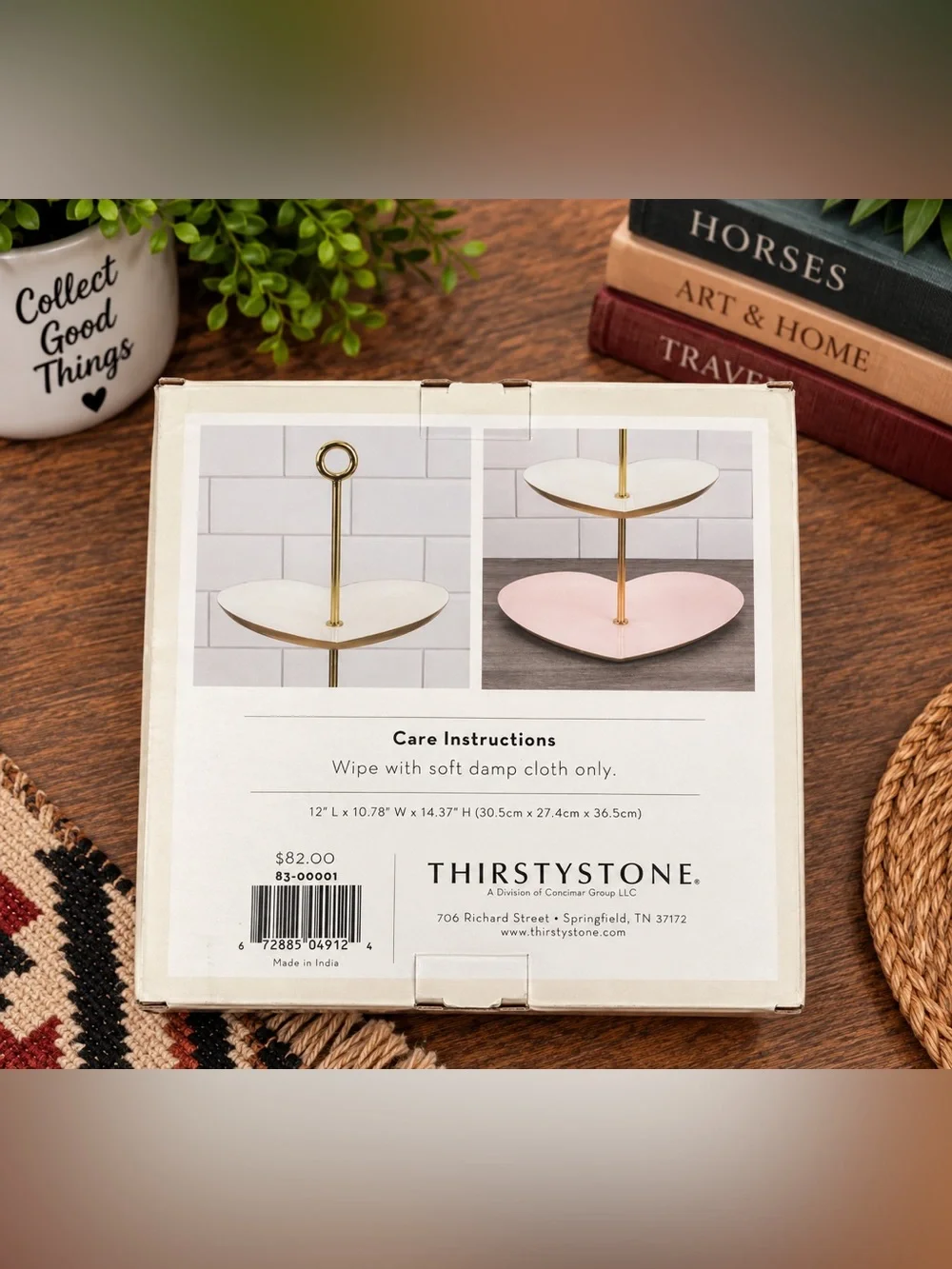 Thirstystone Two-Tier Heart Serving Stand Pink & White Gold Accent NIB